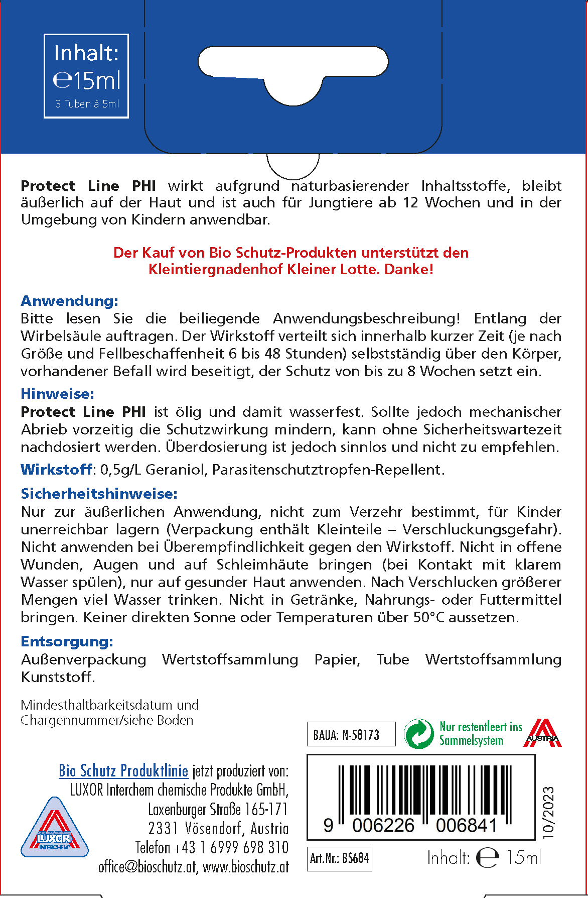 BIO SCHUTZ PROTECT LINE PHI für Hunde BIO SCHUTZ PROTECT LINE PHI für Hunde