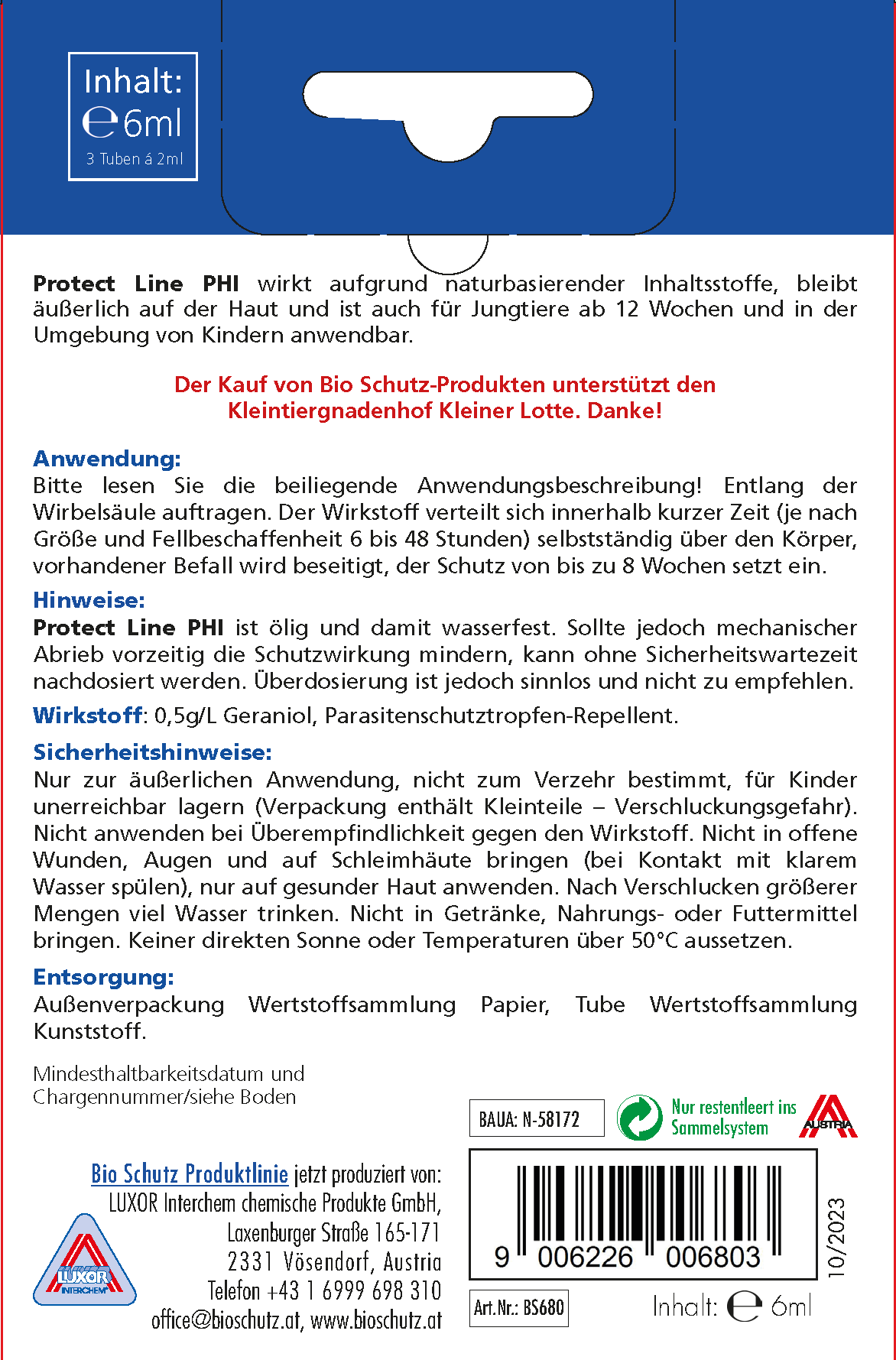 BIO SCHUTZ PROTECT LINE PHI für Katzen und kleine Hunde