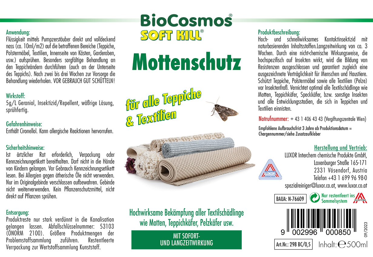 BioCosmos Soft Kill Mottenschutz 1000 ml + Sprüher