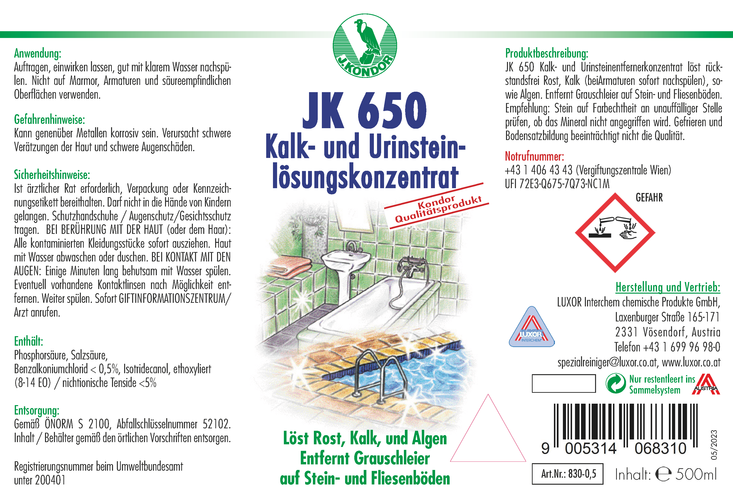 JK 650 Kalk - und Urinsteinlösungskonzentrat 500 ml